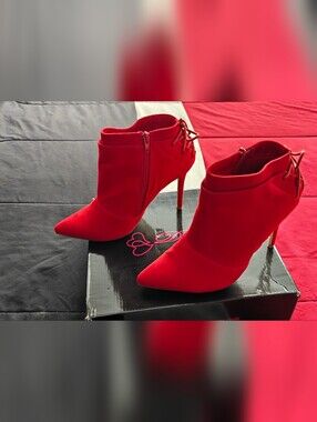 DbDk Fashion Red Women's Pointed Toe Stiletto Booties, Size 9